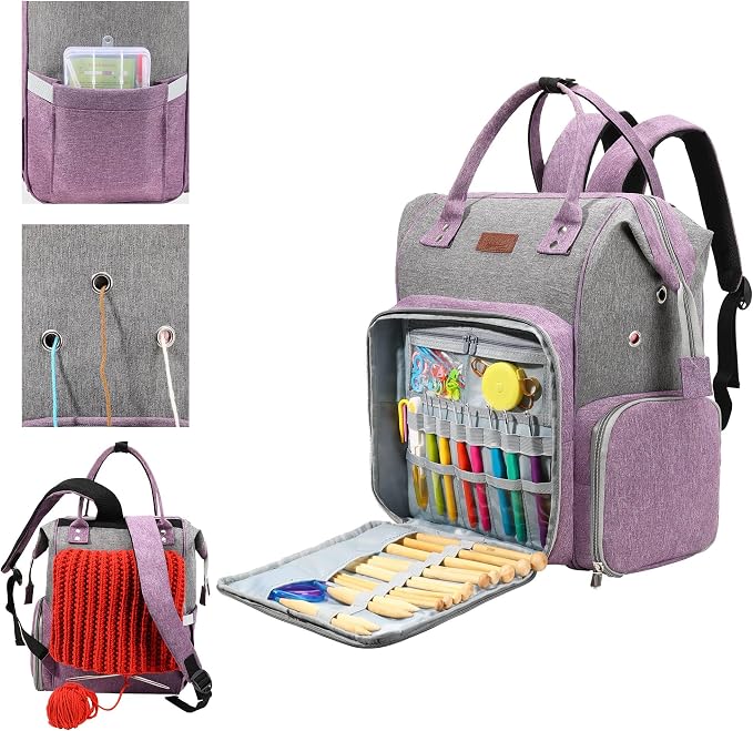 crochet bag,knitting bagBackpack and Tote Bag Storage Bag ，Large capacityYarn Storage Organizer Travel Crochet Bag Women Carrying Crochet Accessories Knitting Needles Crochet - Image 3