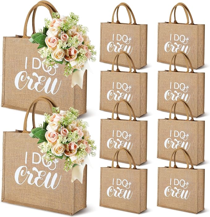 Sadnyy 10 Pieces Bridesmaid Gift Bags Bachelorette Tote Bags with Handles Large Burlap Bridesmaid Gifts Reusable for Bachelorette Party Wedding Bridal Shower by Sadnyy