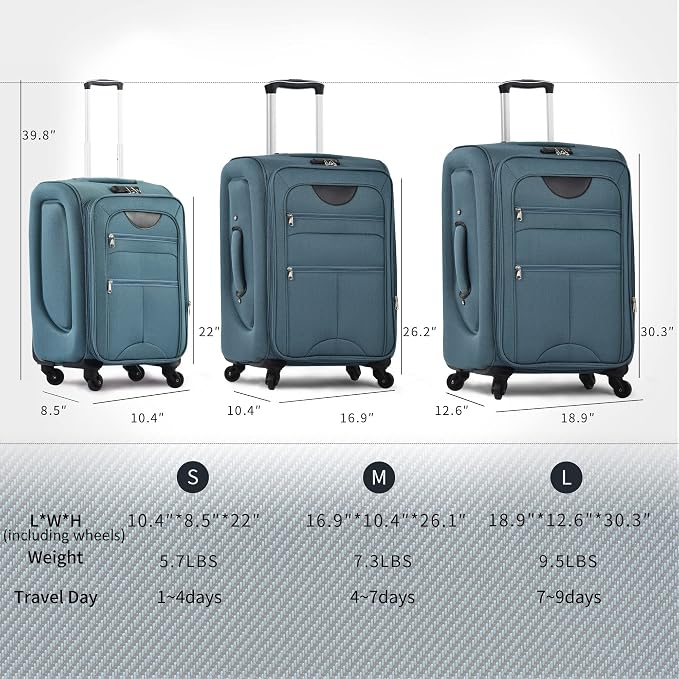 Merax Softside Luggage Set Softshell Lightweight 3 Piece Spinner Suitcase | Travel Suitase with TSA Lock Spinner Wheels Lightweight Upright Luggage,New Green - Image 7