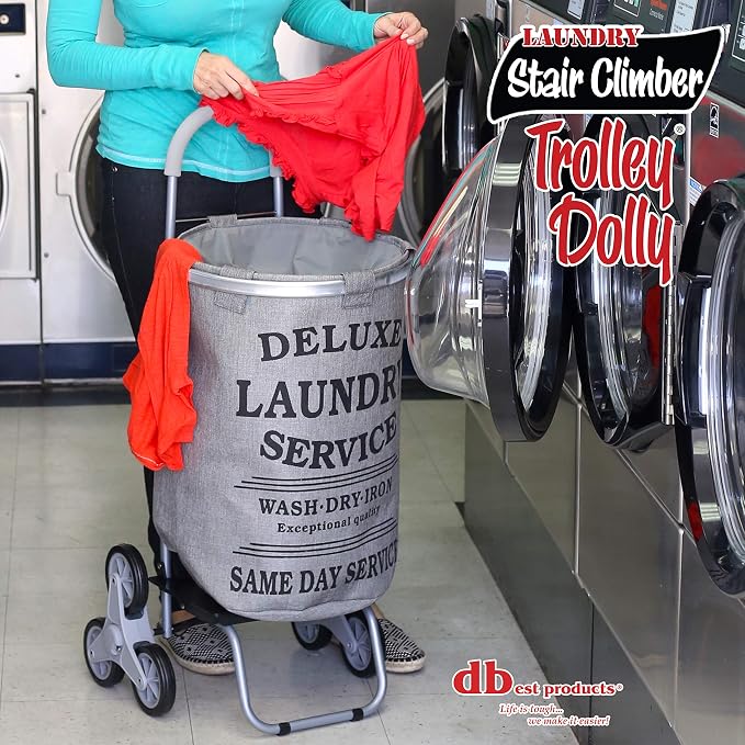 dbest products Stair Climber Laundry Trolley Dolly, Grey Laundry Bag Hamper Basket cart with wheels sorter - Image 6