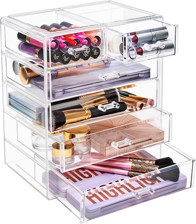 Sorbus Acrylic Makeup Organizer Set, 6-Drawer Vanity & Countertop Cosmetic Storage with Small & Wide Drawers, Clear Makeup Storage for Brushes, Lipsticks, Jewelry – Holiday Gift for Women & Teens - Image 7