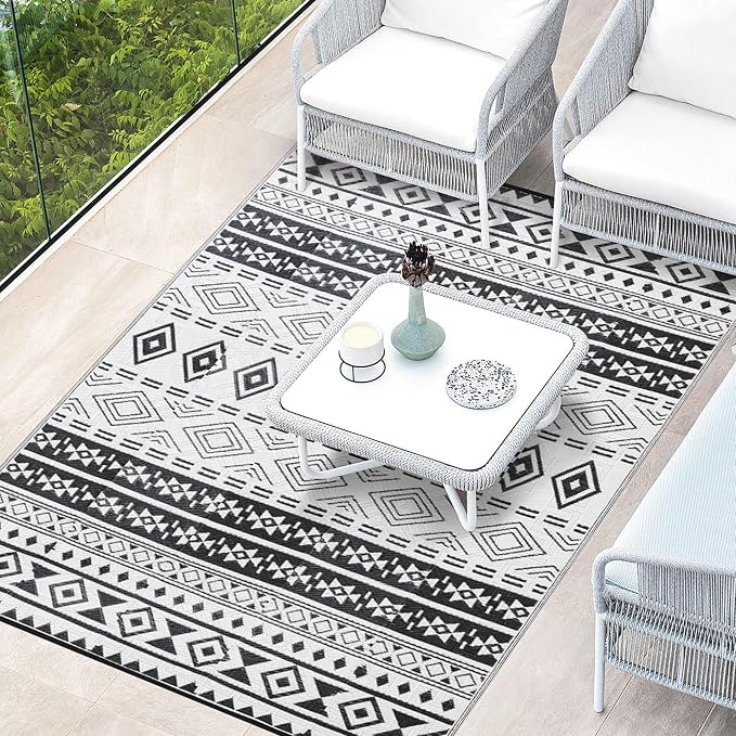 Outdoor Rugs, Outdoor Plastic Straw Rug, Reversible Waterproof Carpet for Camping, Poolside, Garden, BBQ Area, Gazebo Flooring, RV Park & Beach, Geometric Style, 8x10 - Image 2
