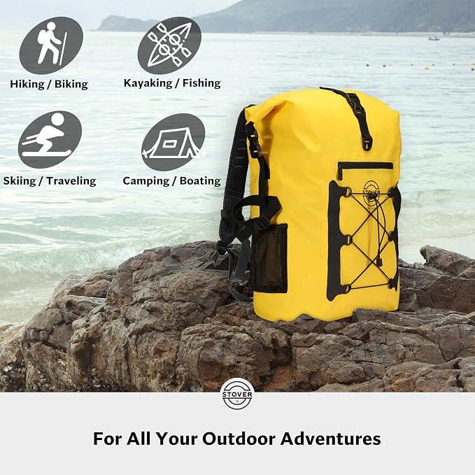STOVER 30/40/55L Waterproof Dry Backpack & Phone Case- 2XL Floating Dry Bag for Kayaking, Travel, Hiking, Fishing, Camping, Motorcycles & Beach, Heavy-Duty Roll Top Men/Women (Yellow) - Image 6