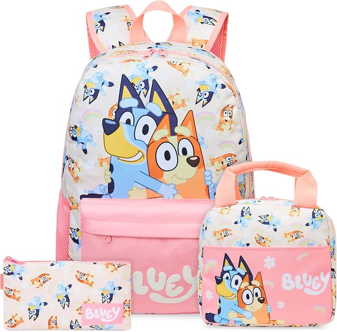 Get Trend Bluey Girls Backpack, Lunch Bag & Pencil Case, 3-Piece Set | 18 inch Kids Bookbag, Adjustable Padded Straps, Insulated Lunch Bag, Zipped Pencil Pouch, School Supplies, Gifts for Girls by GetTrend