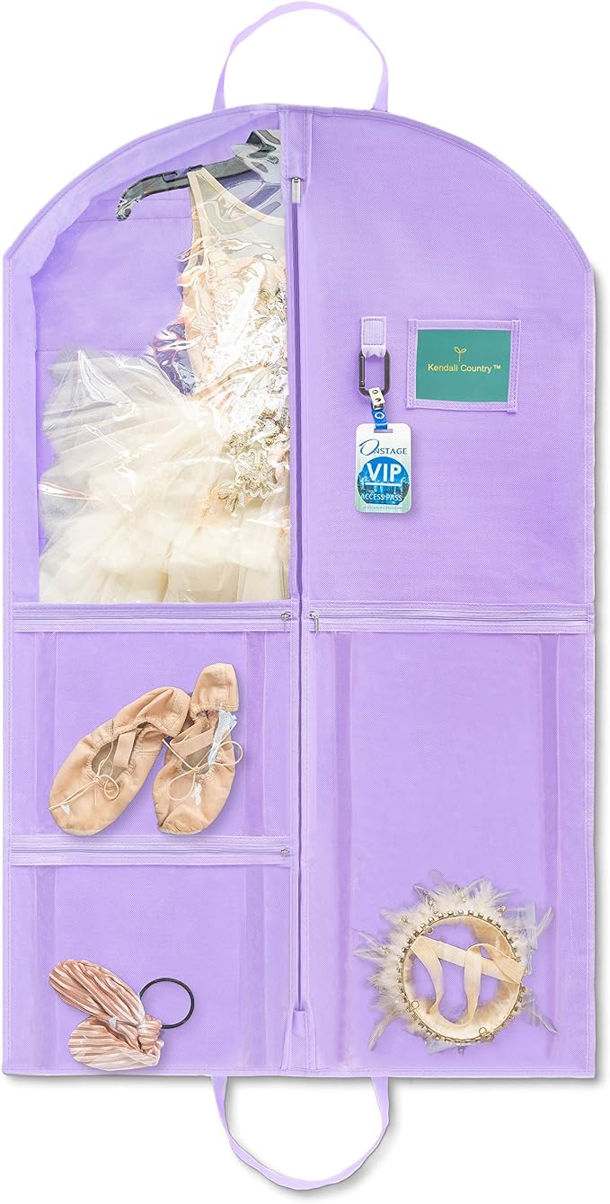 Waterproof Hanging Garment Bag 40 inch Clothes Bag with Gusset, 5 Pockets & Side Zip for Dance Costumes, Sports, Skating, Theatre, Beauty Pageants & More by Kendall Country, Lavender Purple - Image 6