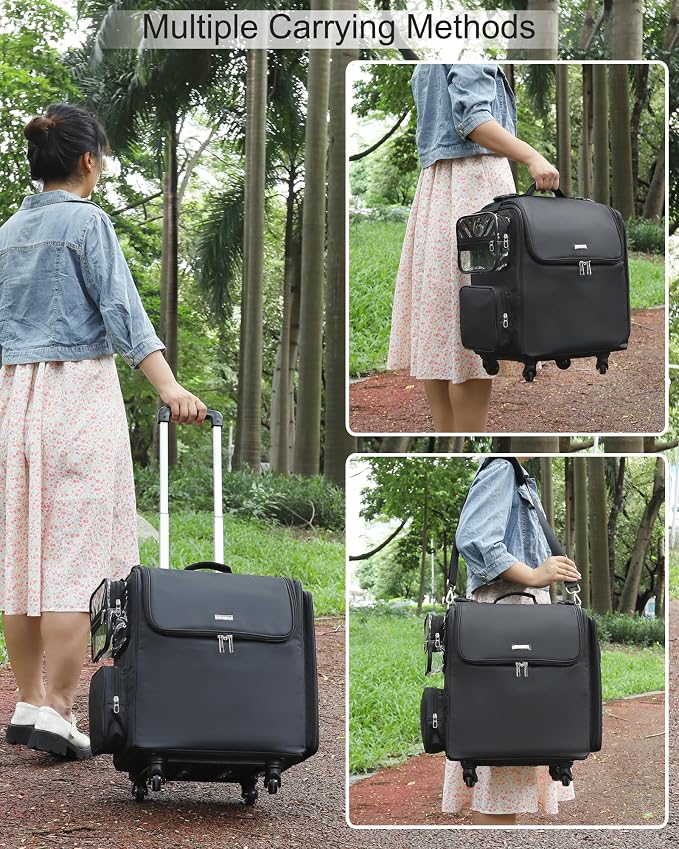 Relavel Rolling Makeup Train Case, Hairstylist Traveling Bag with 4 Wheels, Heat Insulation Full Layer, Adjustable Dividers, Hair Tools and Cosmetics Storage Organizer Trolley Suitcase Makeup Cart - Image 7