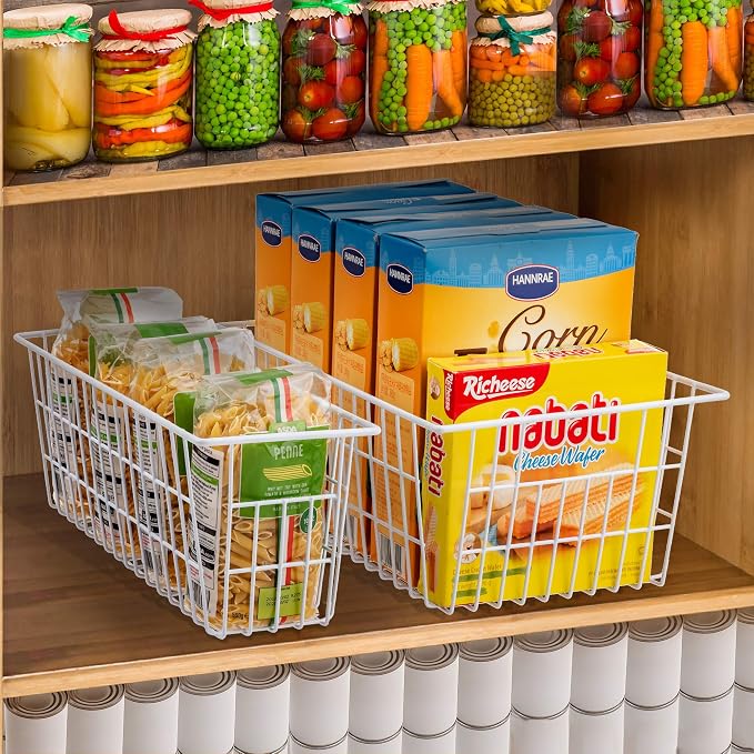 iPEGTOP Wire Storage Freezer Baskets, Set of 6 Large 15.4" Farmhouse Organizer Storage Bins Fridge Basket Rack with Handles for Kitchen Cabinets, Pantry, Office, Bathroom Organization - White - Image 7