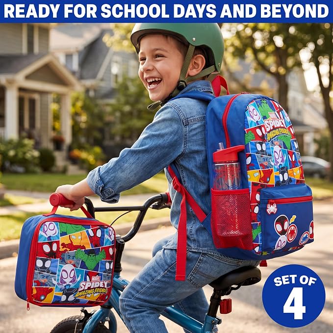 Get Trend Marvel Spidey and His Amazing Friends Boys Backpack Set 4 Pc with Insulated Lunch Bag, Pencil Case & BPA Free Water Bottle for School, Gifts for Boys (Blue/Multi Spidey) - Image 5