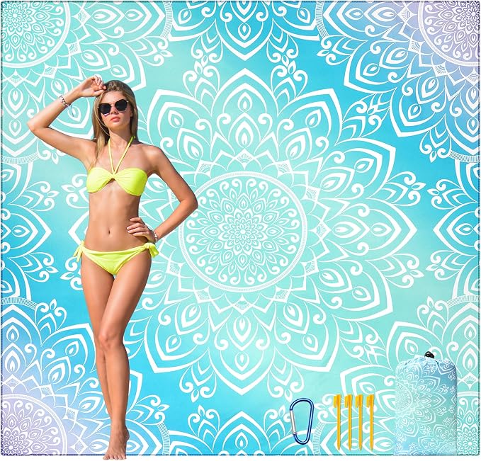 HIHOHO Beach Blanket Waterproof Sandproof Beach Mat for 1-8 Adults Quick Drying Durable Outdoor Picnic Mat for Beach Festival Travel Camping Hiking (Gradiant BL-Mandarin, 79"×83"(4 Person)) by HIHOHO