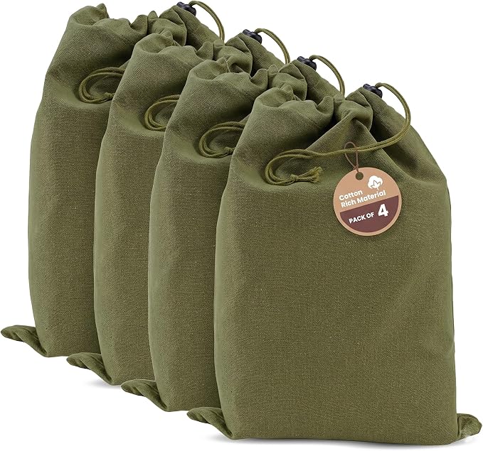 LFH Cotton Rich Shoe Storage Bags with Drawstring, Breathable Dustproof Reusable Shoe Organizer for Travel, Gym, Dorm, Hotel, Machine Washable Easy Carry 12"x17" (Pack of 4), Military Green by LFHHomePrivateLimited