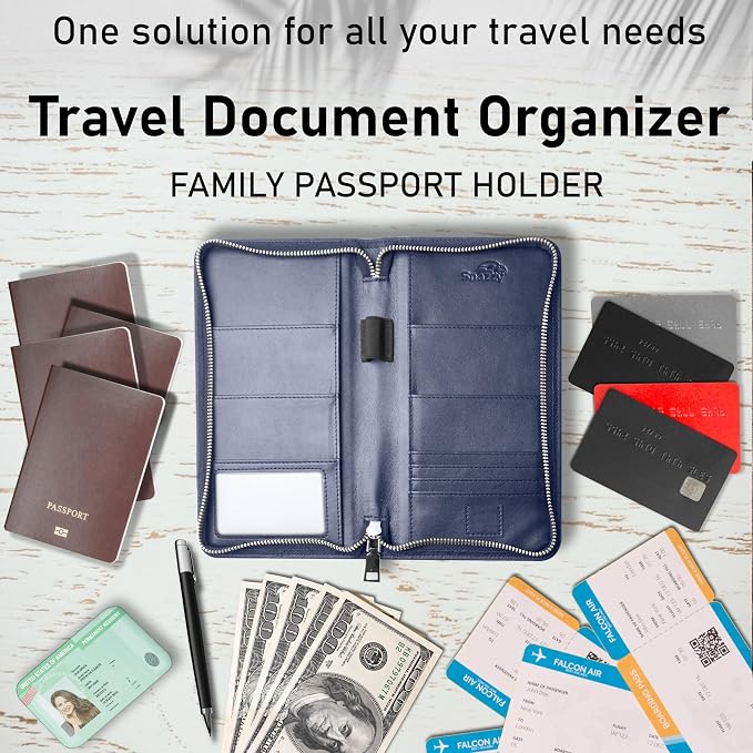 Family 4 Passport Holder - Travel Wallet RFID Blocking, Document Organizer, Essentials Plane Accessory Cover for Women Men (Blue) - Image 5