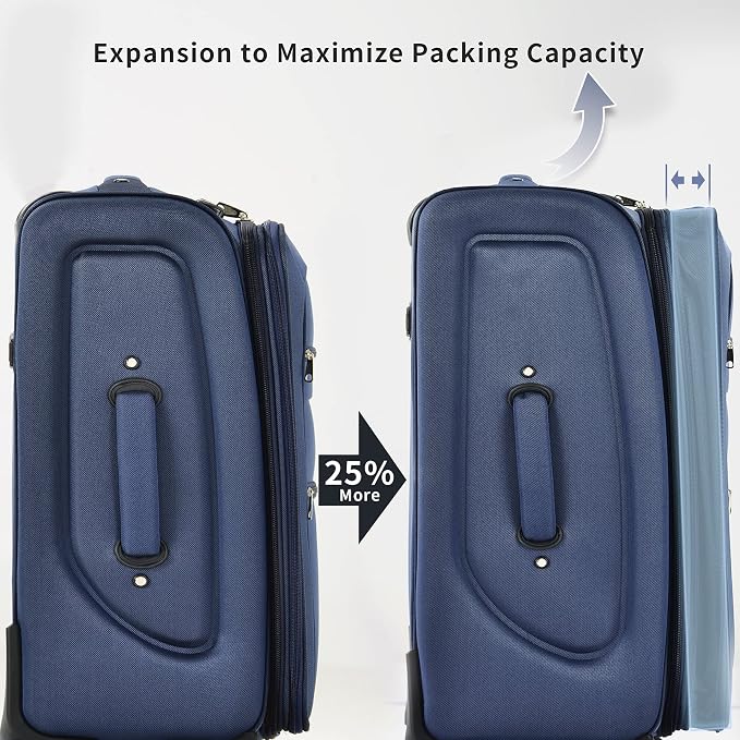 Merax Softside Luggage Set Softshell Lightweight 3 Piece Spinner Suitcase | Travel Suitase with TSA Lock Spinner Wheels Lightweight Upright Luggage,Deep Blue - Image 3