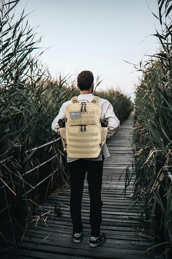 LHI Military Tactical Backpack for Men and Women 45L Army 3 Days Assault Pack Bag Large Rucksack with Molle System - Cream - Image 7