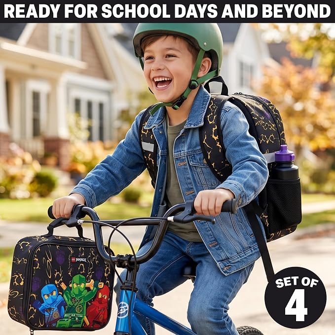 Get Trend Lego Ninjago Boys Backpack 4 Piece Set | 18 In Bookbag with Insulated Lunch Bag, Zipped Pencil Case & BPA-Free Water Bottle, Adjustable Padded Straps, Gifts for Boys - Image 5