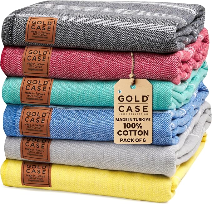 Gold CASE LYCIA Turkish Beach Towel Set of 6 – 100% Cotton Turkish Beach Towels Bulk 70 x 38'' – LYCIA Oversized, Quick Dry & Sand Free Beach Towel – Lightweight Towels Set in Multi Color Tones by GoldCaseHomeCollection