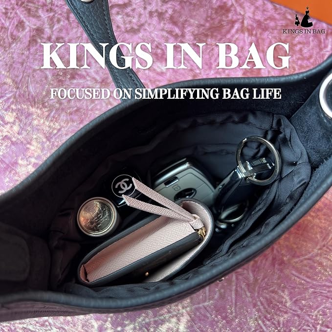 Purse Organizer Insert for Luxury Bag - Satin & Lightweight Fabric with Inside Pockets, Portable for Commute, Travel, Shopping, and Evening, Multicolor Options, Fits Evelyne 23(Black, 23) - Image 2