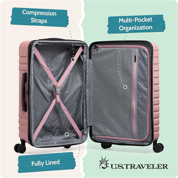U.S. Traveler Boren Expandable Hardside Rugged Travel Luggage with 8 Spinner Wheels, Rose Pink, Checked-Large 30-Inch - Image 4