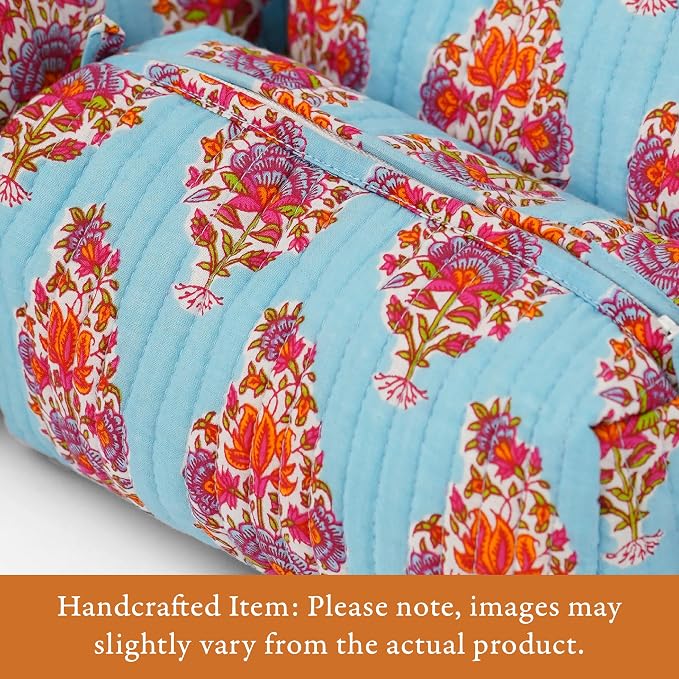 Saffron Marigold Quilted Makeup Bag Set of 3, Hand Block Printed Cotton Cosmetic Bags for Women, Waterproof Lined Travel Toiletry Bag, Coquette Aesthetic, Handmade Gift, Kashmir - Image 2