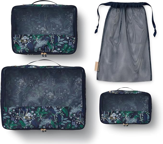 RIFLE PAPER CO. Soft Sided Packing Cubes Set of 3 (Includes 3 Different Sizes and a Laundry Bag, Travel Must Have Accessory, Stylized Pattern), Peacock - Image 6