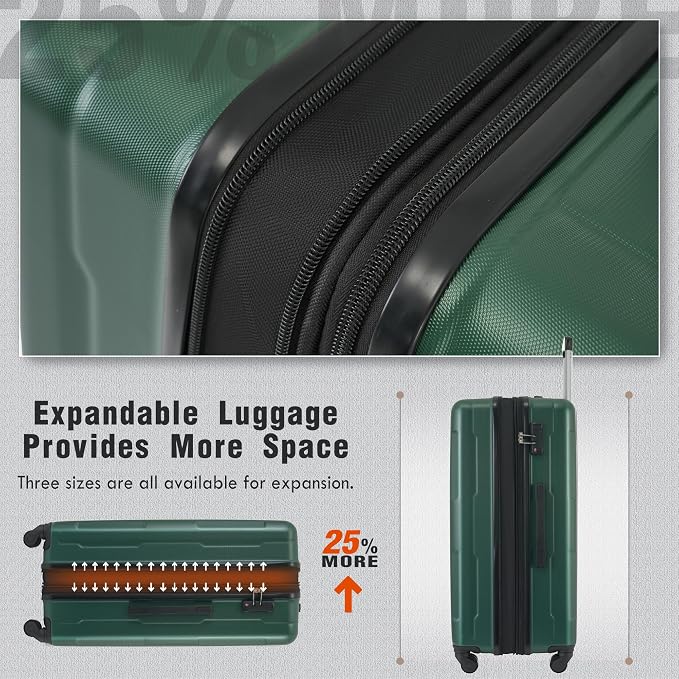 Merax Luggage Set 2 Piece Suitcase Sets with Spinner Wheel,Lightweight Hardside Expandable Travel Laggage with TSA Lock,Suitcase with Travel Bag(20"/28",Green) - Image 8