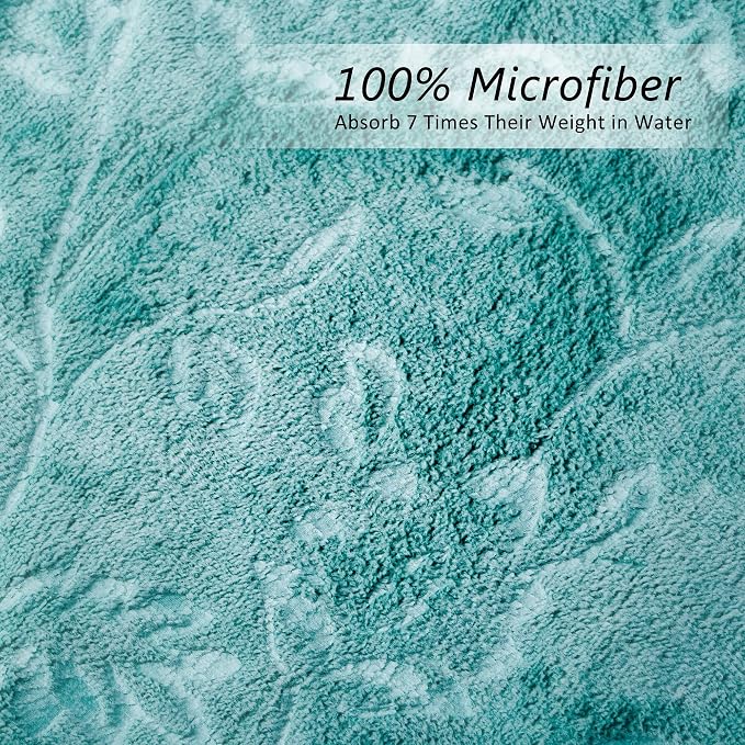 JML Microfiber Bath Towels, Bath Towel 6 Pack(30" x 60"), Oversized, Soft, Super Absortbent and Fast Drying, Multipurpose Use for Sports, Fitness, Yoga, Green-Floral Embossed - Image 3