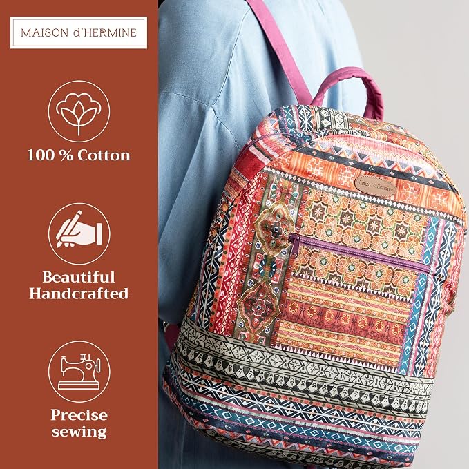 Maison d' Hermine Backpack for Women Men Cotton Shoulder Multipurpose Rucksack with Small Pouch Lightweight Multi Pocket Bag for Travel Work Beach Perfect for Spring Summer (Ispahan) - Image 3