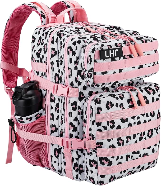 LHI Military Tactical Backpack for Men and Women 45L Army 3 Days Assault Pack Bag Large Rucksack with Molle System - Pink Leopard by LHI