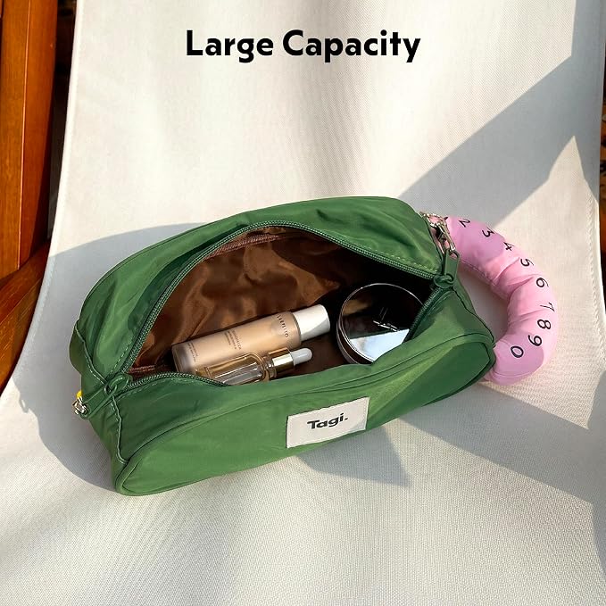 Tagi. Callme Hotdog Small Capacity Travel Makeup Bag, Waterproof Polyester Cosmetic Bag for Women, Wide-Open Flat Pouch for Toiletry & Travel, Portable Organizer with Handle & Dividers - Image 3