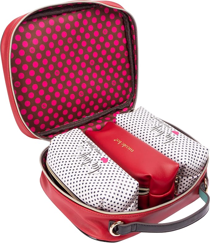 Nicole Lee Travel Handbag Crossbody Set with 3 Fashion Print Makeup Pouches, Women's Cosmetic Toiletry Organizer (Tea Time Me Time) - Image 3