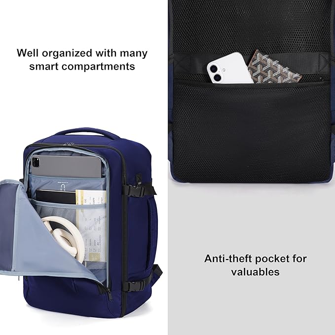 ECOHUB 35L TSA Friendly Travel Laptop Backpack for Men and Women, Large Carry-On Business Backpack with 17.3 In Laptop Compartment, Water Resistant, Anti-Theft Pocket, Multiple Pockets, Blue - Image 5