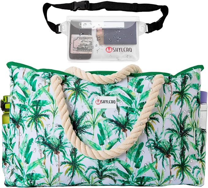Beach Bag and Pool Bag Has Cooler Pocket, 7 Pockets Total, Zip Top. Family Size Waterproof Beach Tote - Image 9