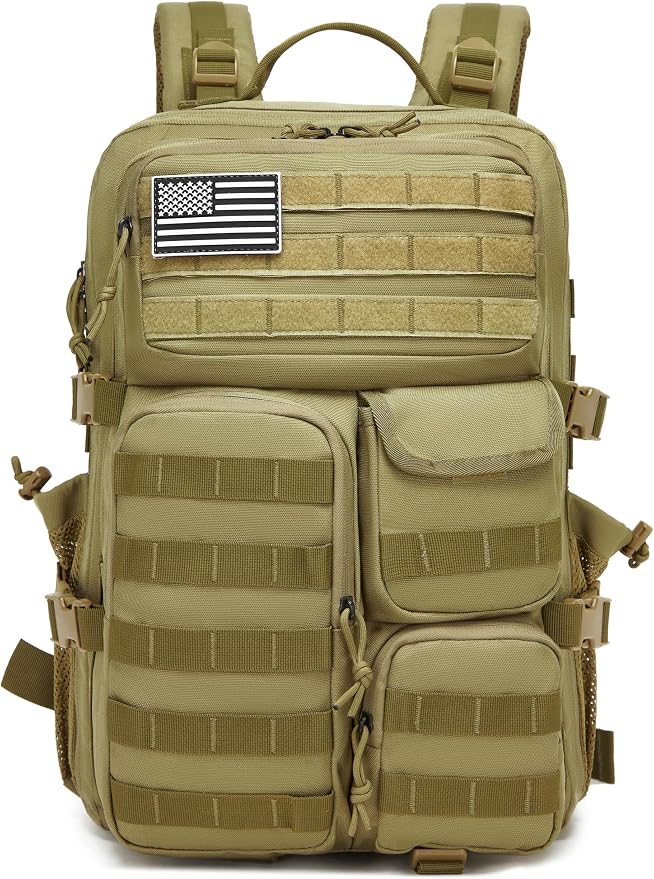Wotony Tactical Backpack - Military waterproof backpack with multiple pockets and tactical gear for the outdoors (khaki, 45L) - Image 3
