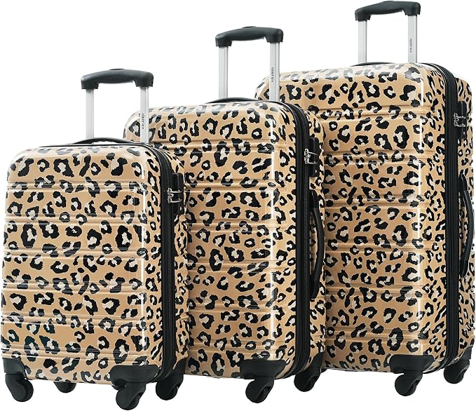 Merax Suitcase Set, Hardshell Luggage Sets 3 Piece with Spinner Wheels | Expandable Durable Suitcase with TSA Lock Lightweight 20" 24" 28", Brown Leopard by Merax