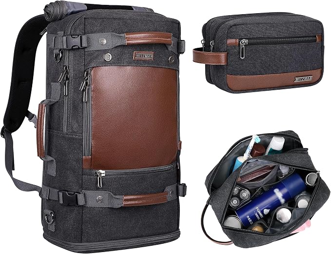 WITZMAN Travel Backpack for Men Carry on Luggage Backpack Duffel bag with Shoe Compartment Toiletry Bag Hanging Dopp Kit Organizer Water-resistant by WITZMAN