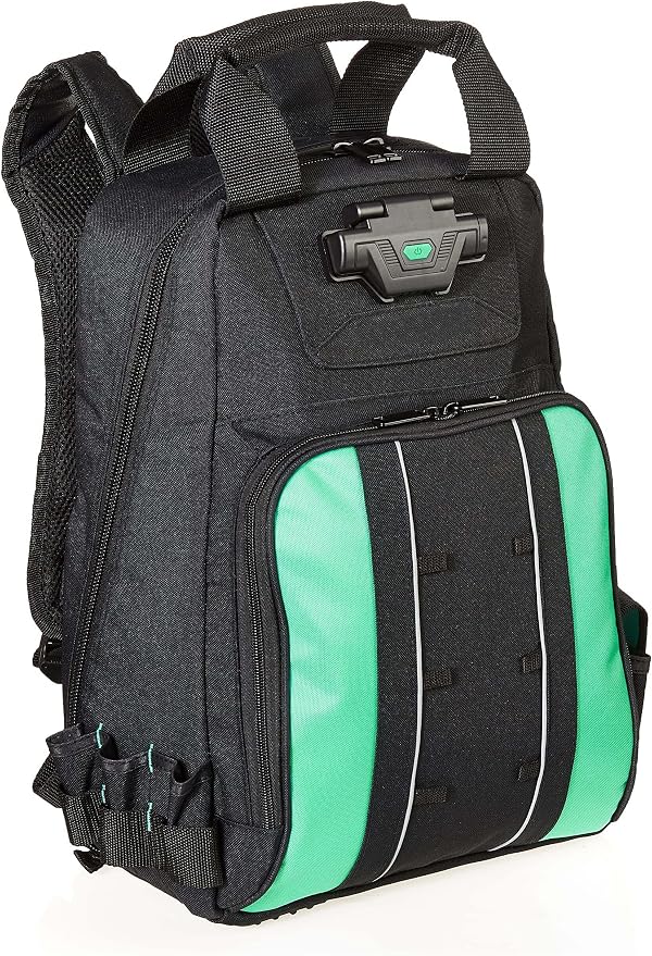 Amazon Basics Tool Backpack with LED Light, 55 Pockets, Padded Shoulder Straps, Tool Storage Bag, Black by AmazonBasics