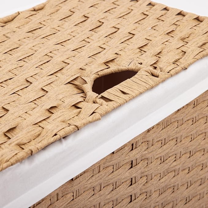 Seville Classics Premium Handwoven Portable Laundry Bin Basket with Carrying Handles, Household Storage for Clothes, Linens, Sheets, Tan, Rectangular Hamper - Image 5