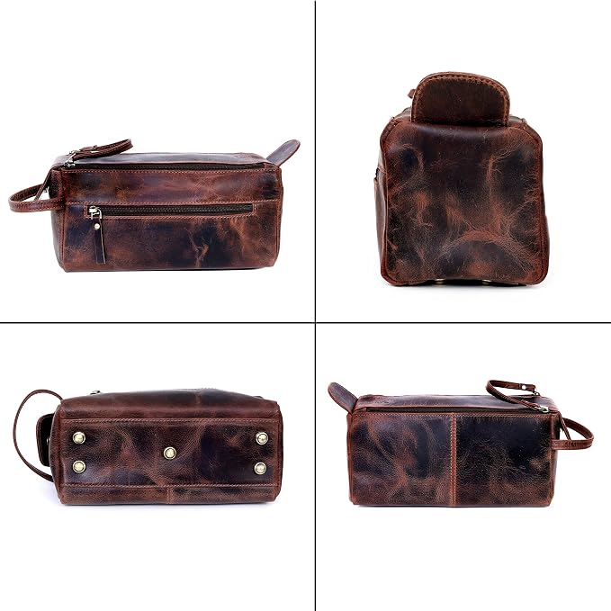 Leather Travel Dopp Kit Toiletry Bag Men Shaving Women and Mens Case Bags Organizer Bathroom Shaving kit - Image 7