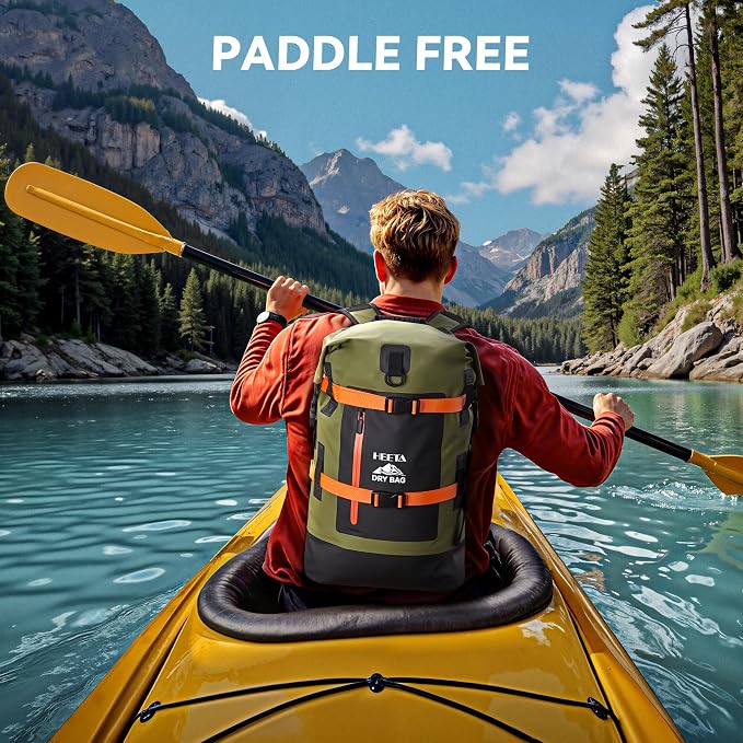 HEETA Dry Bags Waterproof Backpack 40L for Men & Women, Roll Top Heavy Duty Cushioned Hiking Backpack for Kayaking Boating Paddle Boarding Fishing Travel Camping Beach Vacation Cruise Ship Essentials - Image 7