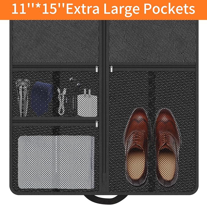 Garment Bag Travel Hanging Clothes: 54 Inch 2 Packs Fabric Breathable Foldable Zippered Pockets - Closet Storage Cover Packable - Men's Suit Shirts Uniform Jacket Jersey Tuxedo - Image 3