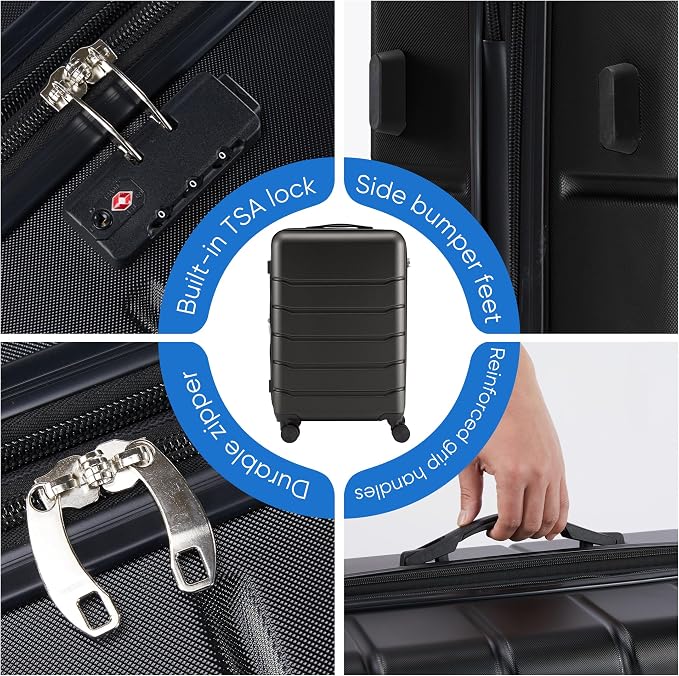 OLIXIS 20 Inch Carry-On Luggage, Hardside Suitcase with Spinner Wheels, Lightweight ABS Hard Shell Travel Luggage, TSA Approved Lock, Expandable Small Suitcase for Business & Travel–Black - Image 3