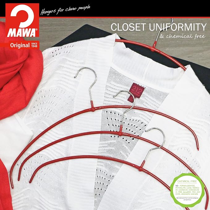 Mawa by Reston Lloyd, Euro Ultra-Thin Series, Non-Slip Space Saving Clothes Hanger, Style 40/PT for T-Shirts, Blouse, & Sun Dresses, Set of 180, Red - Image 4