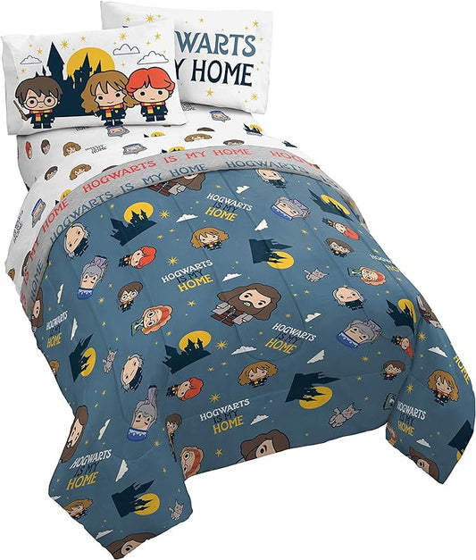 Jay Franco Harry Potter is My Home 5 Piece Full Bed Set - Bedding Features Harry, Ron, Hermoine, Hagrid, and Dumbledore | Hogwarts, Bed in a Bag, Comforter Sheets Pillowcases, Official Product, Soft Microfiber, Machine Washable, Kids Gift by JayFranco