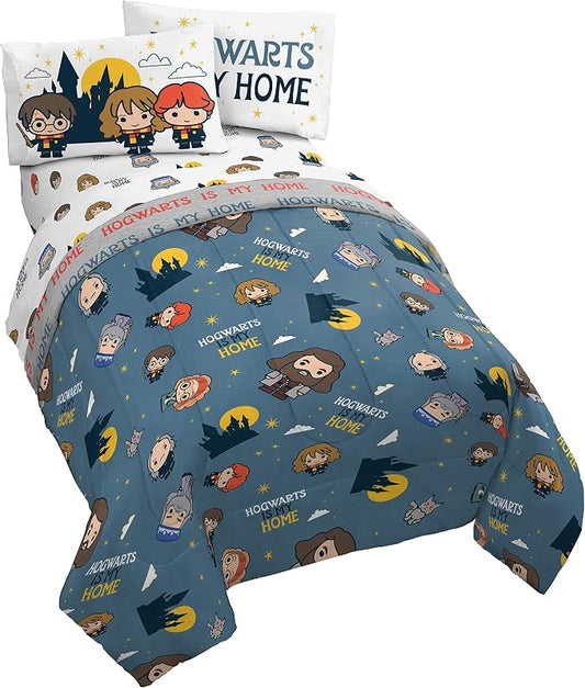 Jay Franco Harry Potter is My Home 4 Piece Twin Bed Set -Bedding Features Harry, Ron, Hermoine, Hagrid, and Dumbledore | Hogwarts, Bed in a Bag, Comforter Sheets Pillowcase, Official Product, Soft Microfiber, Machine Washable, Kids Gift by JayFranco