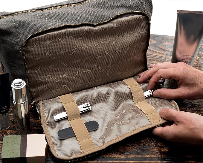 Vetelli Vintage Canvas Toiletry Bags, Travel In Style, Waterproof Canvas Dopp Kits, Durable (Messner) (Light Gray) - Image 9