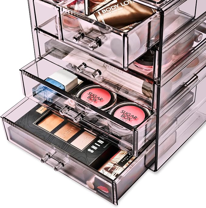 Sorbus Acrylic Makeup Organizer Set, 6-Drawer Vanity & Countertop Cosmetic Storage with Small & Wide Drawers, Purple Makeup Storage for Brushes, Lipsticks, Jewelry – Holiday Gift for Women & Teens - Image 7