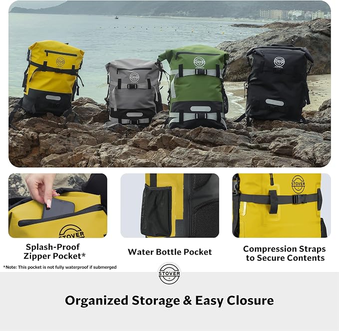 STOVER 30/40/55L Waterproof Dry Backpack & Phone Case- X-Large Floating Dry Bag for Kayaking, Travel, Hiking, Fishing, Camping, Motorcycles & Beach, Heavy-Duty Roll Top Men/Women (Yellow) - Image 7