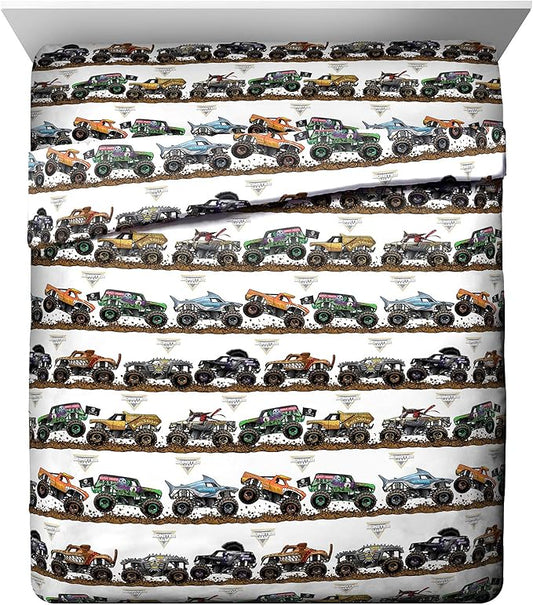 Jay Franco Kids Sheet Set with Fitted, Flat Sheets & Pillow Cover - Ultra-Soft Bedding with Pillowcase for Room Decor, Multi - Monster Jam, 4 Piece Queen by JayFranco
