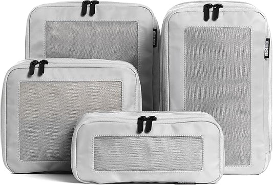 Aerotrunk Compression Packing Cubes for Travel - Luggage Organizer Bags - Double Zipper Packing Cubes for Suitcases (4-Pack, Light Grey)