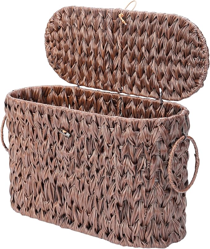 Coeusy Toilet Paper Basket with Lid, Wicker Basket for Bathroom Organizers and Storage, Holds Up to 6 Mega Rolls, Decorative Hand-Woven Rattan Bathroom Decor Accessories, Brown by WEAVECOMFORTINTOEVERYCORNER