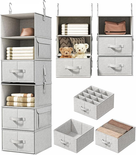 Vailando 6-Shelf Hanging Closet Organizer with 3 Drawers, 2 Separable 3-Shelf Closet Organizers and Storage for Wardrobe Organization, Hanging Dresser for Nursury & Dorm Clothes Organizer by Vailando